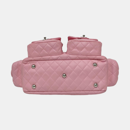 Chanel Cambon Large Pink Calfskin Leather Double Strap Handbag