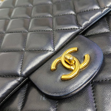 Chanel Classic Flap Maxi Black Lambskin Leather Single Flap with Gold Hardware 2009-2010
