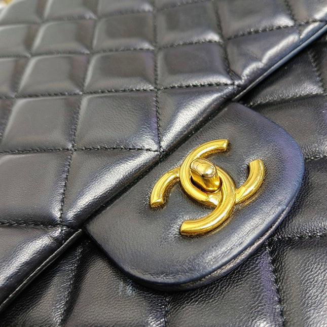 Chanel Classic Flap Maxi Black Lambskin Leather Single Flap with Gold Hardware 2009-2010