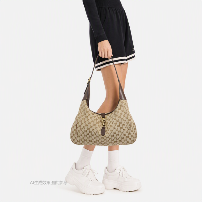 Sac porté épaule large Gucci Jackie 1961 camel avec bandoulière