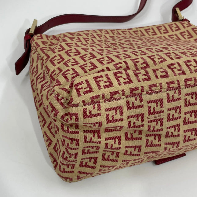 Fendi Mamma Baguette Red Classic Zucchino Monogram Shoulder Bag
