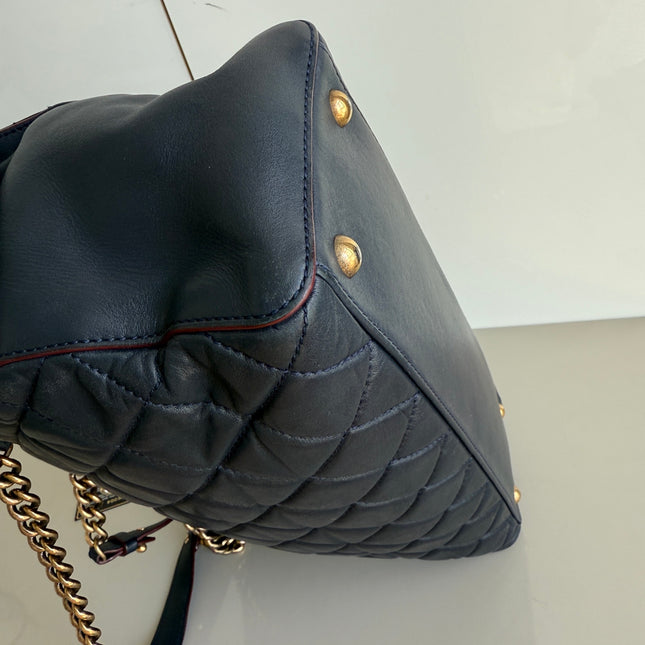 Chanel Perfect Edge Tote Quilted Navy Leather Antique Gold Hardware