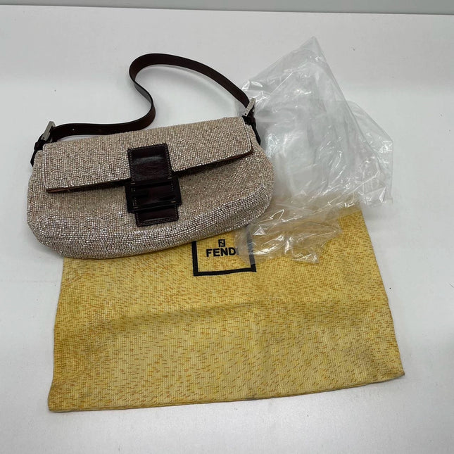 Fendi Baguette Shoulder bag with Glitter Beige Beads