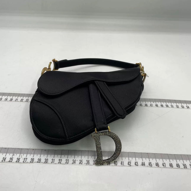 Dior Saddle Mini Silk Handbag Black with crystals