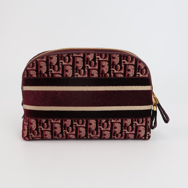 Christian Dior Velvet Oblique Cosmetic Pouch Burgundy