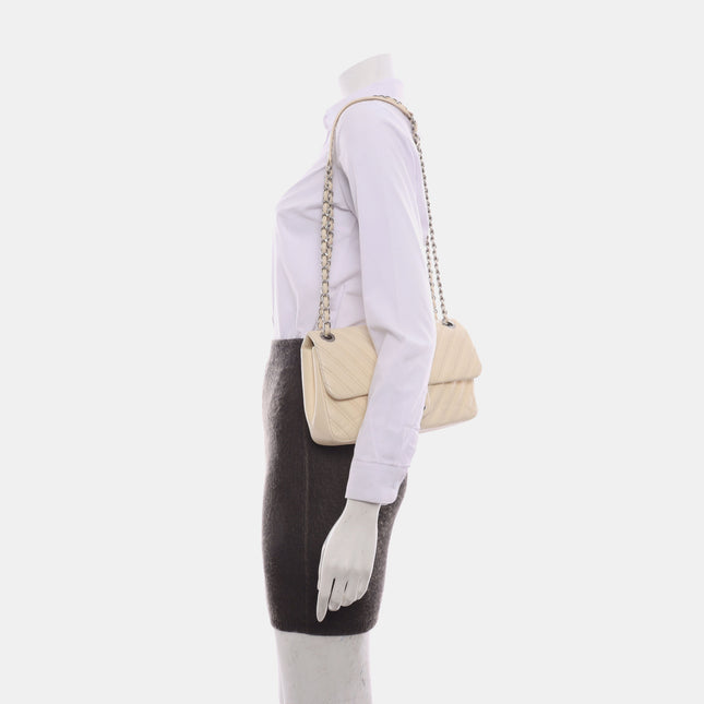 Chanel Classic Flap Medium Chevron Beige Quilted Lambskin Leather, 2015