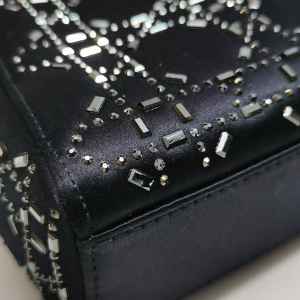 Lady Dior Mini Black Silk with Crystals Silver Hardware