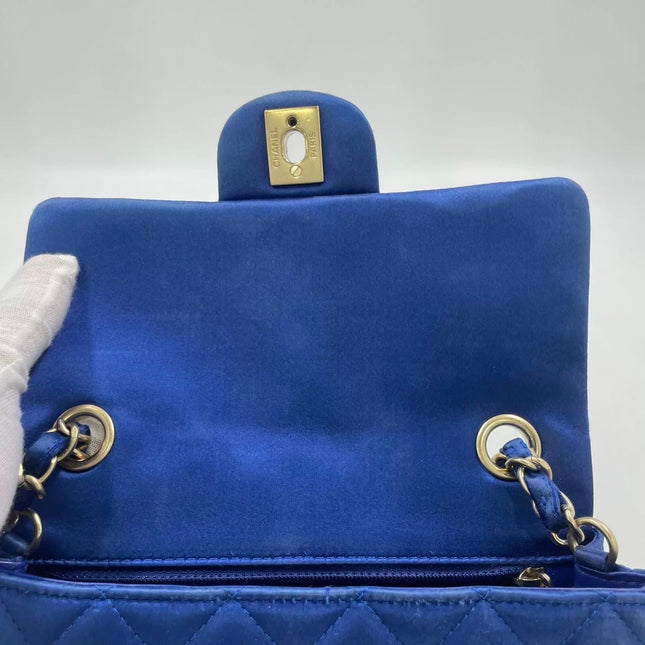 Chanel Classic Flap Mini 2013 Blue Silk Satin Gold Hardware