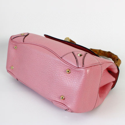 Sold Gucci Bamboo Top Handle Bag Leather Medium Pink Studs
