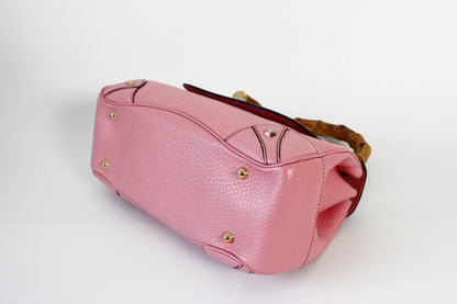 Sold Gucci Bamboo Top Handle Bag Leather Medium Pink Studs