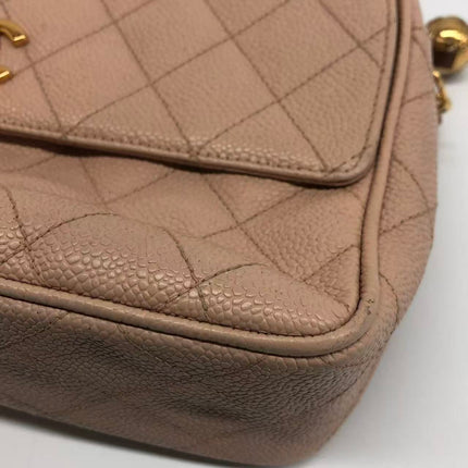 Chanel Medium Camera Case Bag Beige Caviar Leather Gold Hardware