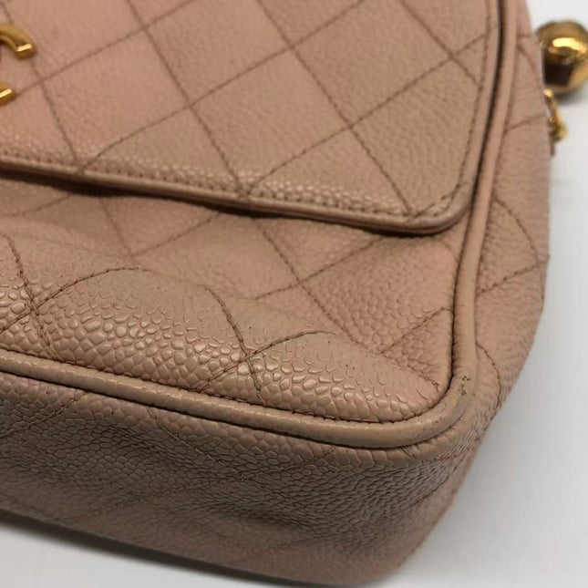Chanel Medium Camera Case Bag Beige Caviar Leather Gold Hardware