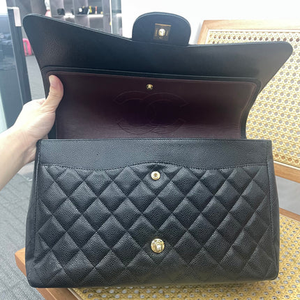 Chanel Classic Flap Maxi 2011 Black Caviar Leather Double Flap with Gold Hardware