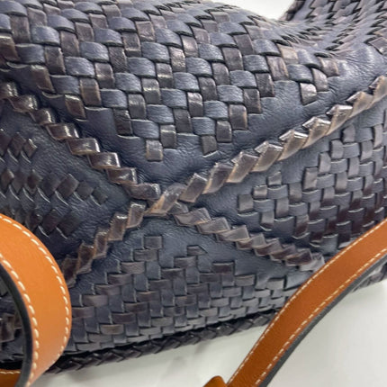 Loewe Puzzle Small Leather Woven Braided Navy Crossbody Bag