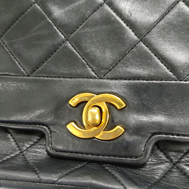 Chanel Diana CC Flap Bag Medium Vintage Black Lambskin Leather with 24k Gold HW, 1989-1991