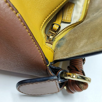 Loewe Puzzle Small Tricolor Tan Yellow Grey Braided Handle Crossbody Bag