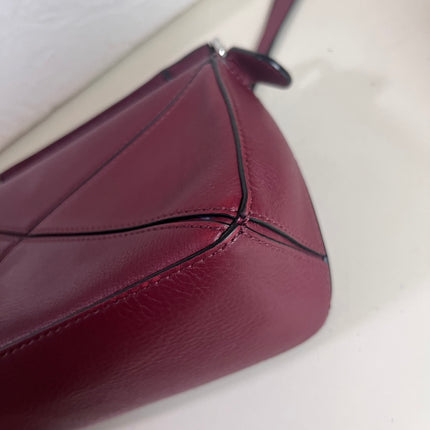 Sold Loewe Puzzle Mini Burgundy Calfskin Leather Crossbody Bag