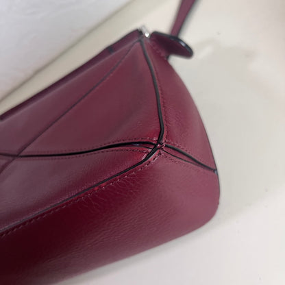 Loewe Puzzle Mini Burgundy Calfskin Leather Crossbody Bag