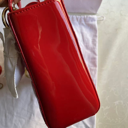 Lady Dior Small Red Patent Leather with Strap