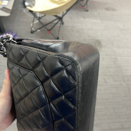 Chanel Classic Flap Jumbo Black Lambskin Leather Double Flap Silver Hardware 2012