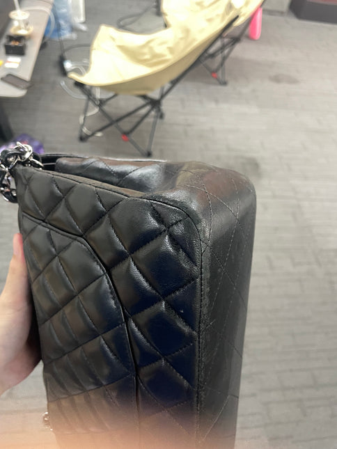 Chanel Classic Flap Jumbo Black Lambskin Leather Double Flap Silver Hardware 2012