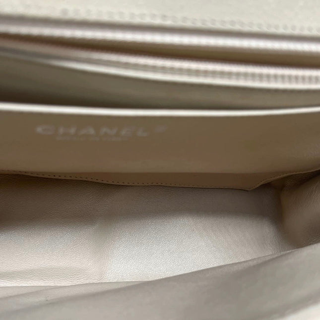 Chanel Classic Flap Jumbo 2009 Beige Caviar Leather Single Flap Silver Hardware