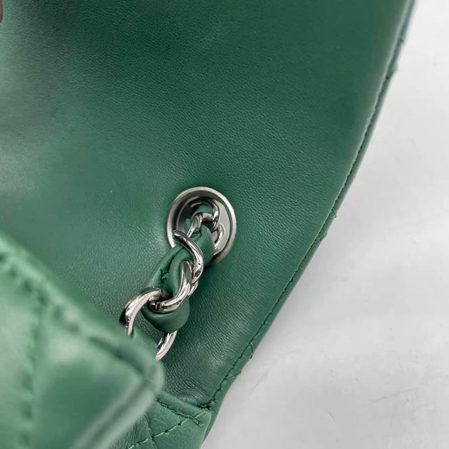 Chanel Classic Flap Mini 2019 Green Lambskin Leather Silver Hardware