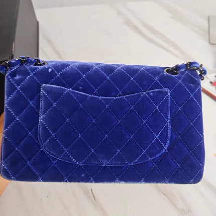 Chanel Classic Flap Medium Royal Blue Velvet Silver Hardware