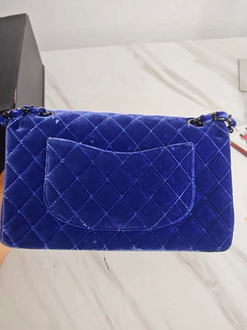 Chanel Classic Flap Medium Royal Blue Velvet Silver Hardware