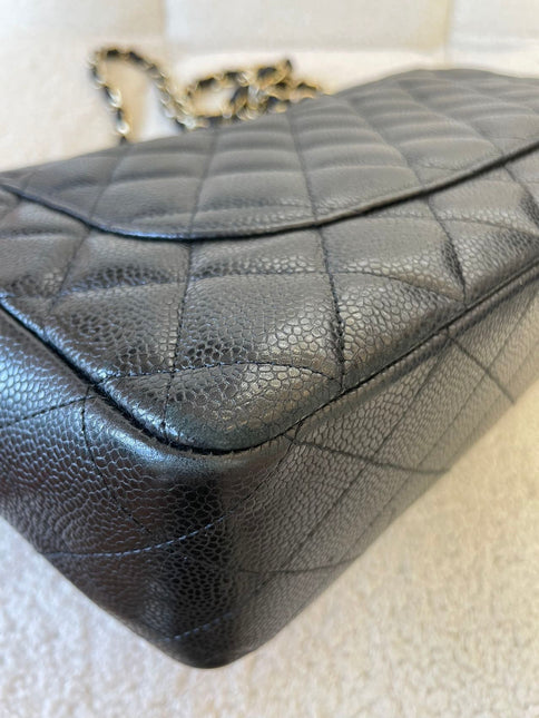 Sold Chanel Classic Flap Jumbo/Large Black Caviar Leather with Gold Hardware