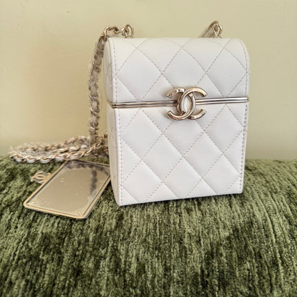 Chanel 22p Mini White Quilted Lambskin Box Clutch Crossbody Bag-Luxbags