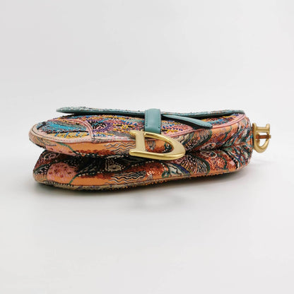 Christian Dior Saddle Medium Multicolor Beads and Calfskin Leather Shoulder Bag