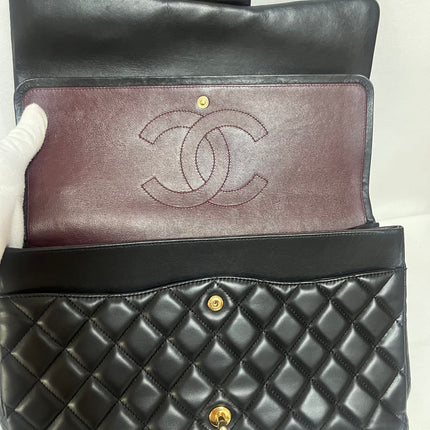 Chanel Classic Flap Maxi 2011 Black Lambskin Leather Double Flap with Gold Hardware