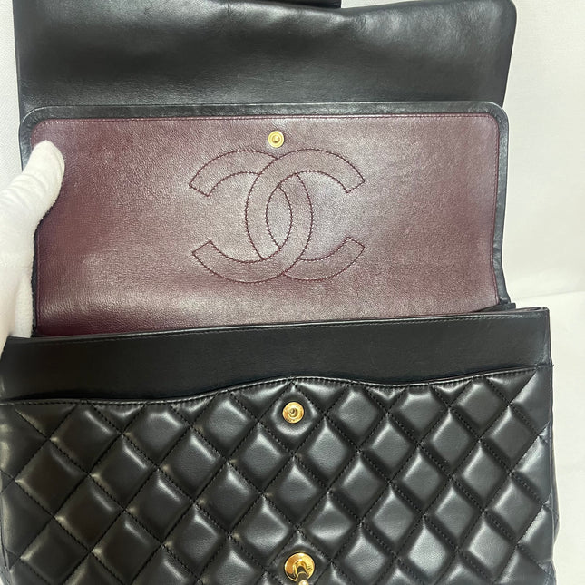 Chanel Classic Flap Maxi 2011 Black Lambskin Leather Double Flap with Gold Hardware