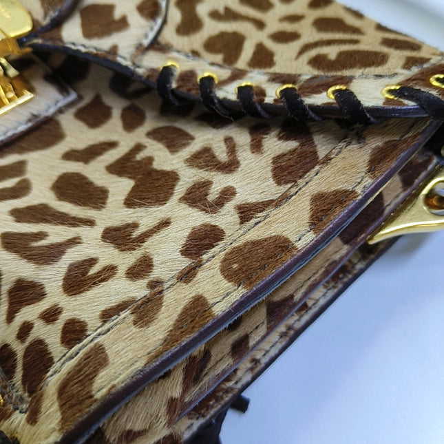 Prada Messenger Leopard Print Pony-style Calfskin Fringe Trimmed Shoulder Bag