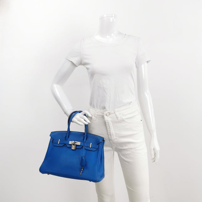 Hermes Birkin 30 Bleu Hydra T7 Togo Calfskin Leather Silver-tone Palladium Hardware 2012