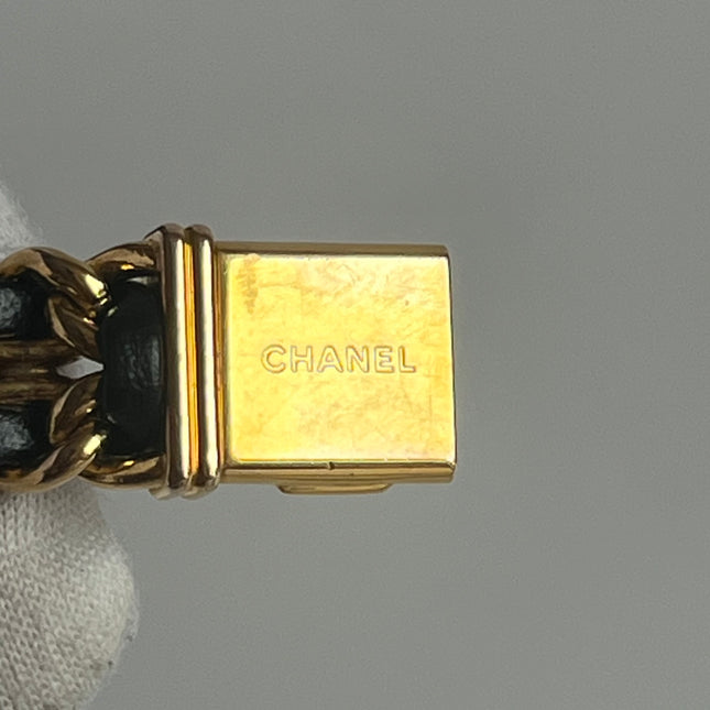 CHANEL 1987 Vintage PREMIERE Watch L Black Leather and 24KT Yellow Gold Plated