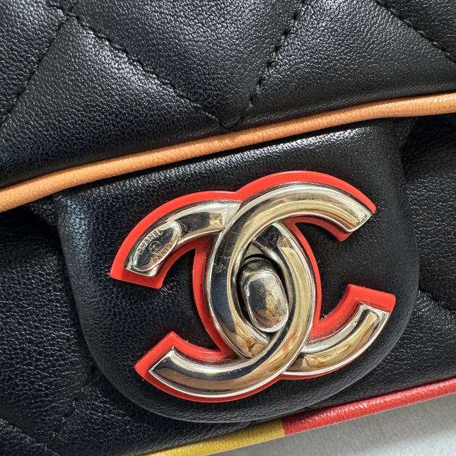 Chanel Timeless Classic Flap Lambskin Plexiglass Quilted Medium Cuba Color Flap Black with Multicolor Trim