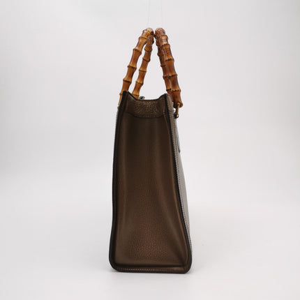 Gucci Diana Vintage Large Metallic Copper Calfskin Leather Bamboo Top Handles Tote Bag
