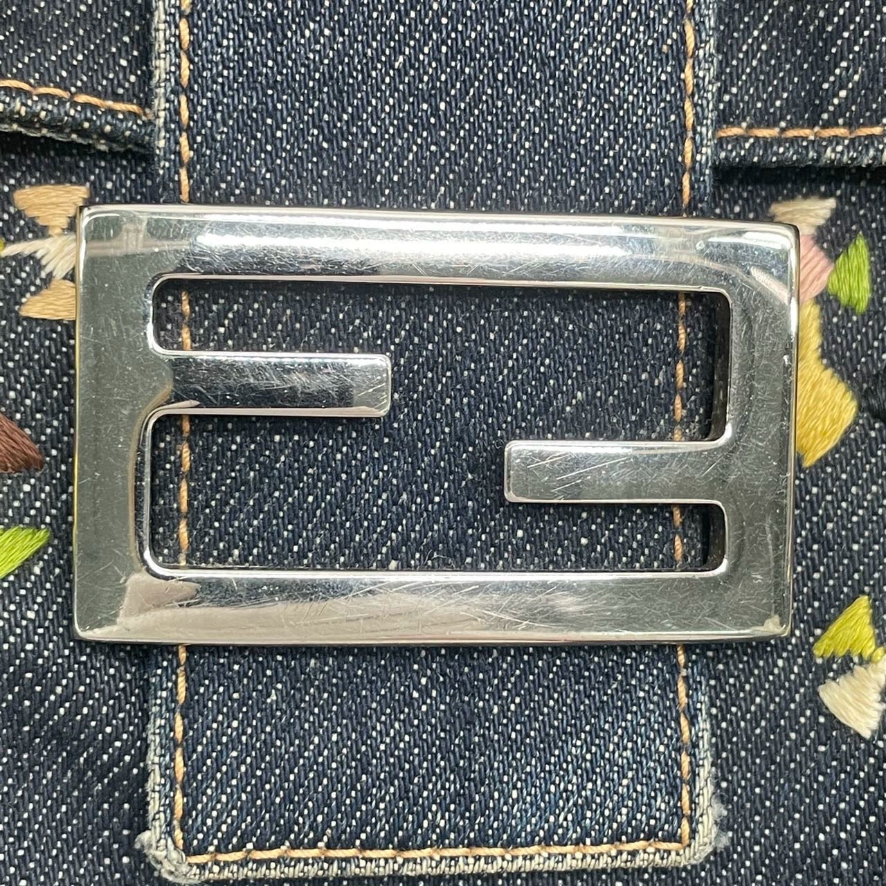 Fendi Baguette Denim with Floral Embroidery