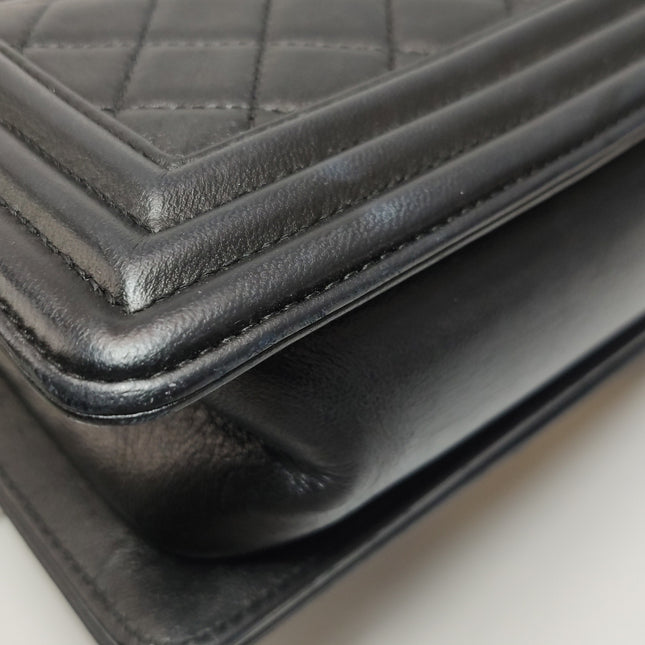 Chanel Le Boy Small Black Lambskin Leather Antiqued Gold Hardware