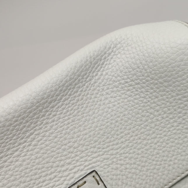 Fendi Baguette Selleria Medium White Calfskin Leather Crossbody Bag