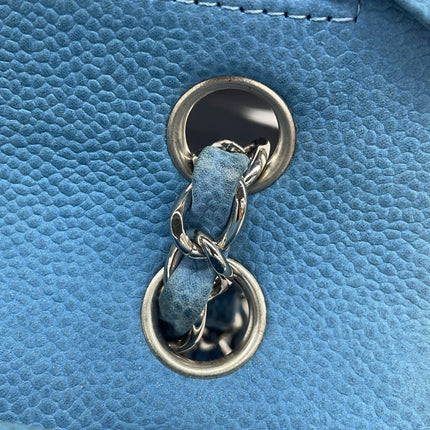 Chanel Timeless Classic Flap Medium Light Blue Caviar Leather Silver Hardware