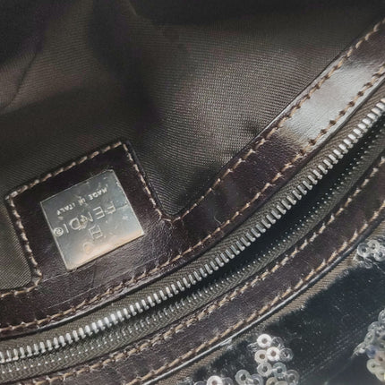 FENDI Baguette White Heart Shaped Sequin Black Shoulder Bag