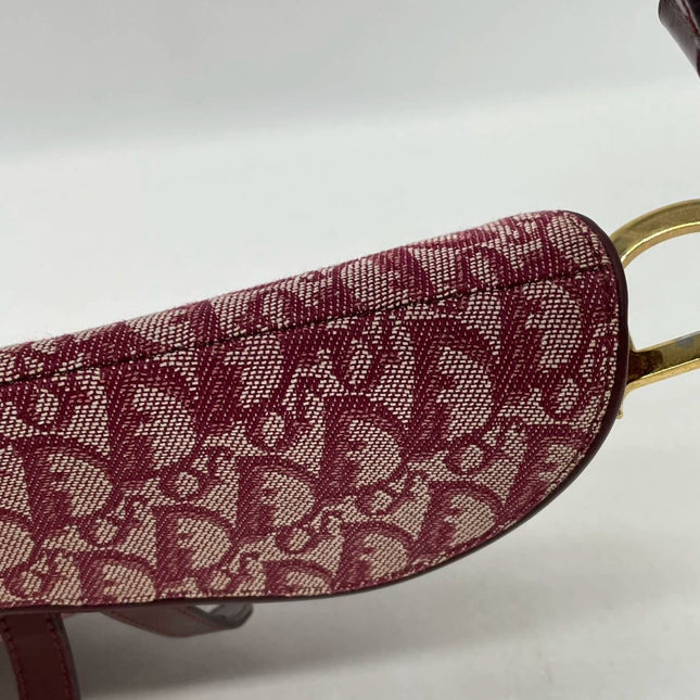 Dior Saddle Vintage Medium Red Burgundy Monogram Oblique Shoulder Bag 2002