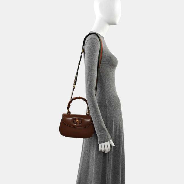 Gucci Bamboo 1947 Small Brown Top Handle Bag Leather with Strap