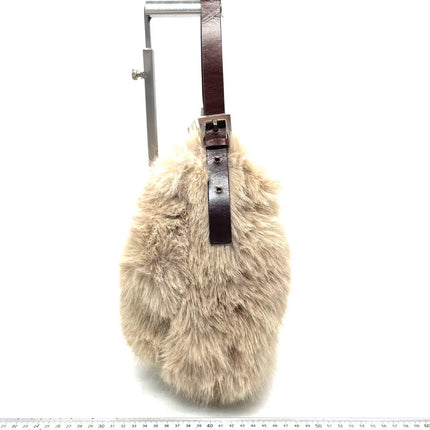 Fendi Baguette Soft Beige Fluffy Fur Shoulder Bag