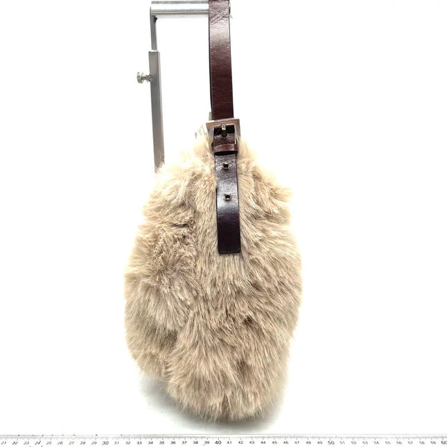 Fendi Baguette Soft Beige Fluffy Fur Shoulder Bag