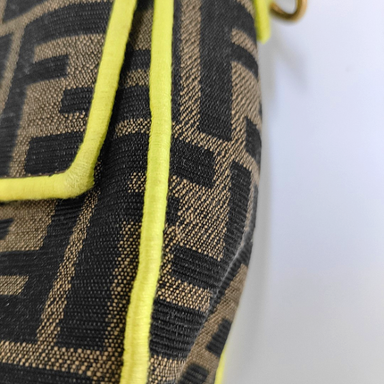 FENDI Baguette Zucca Monogram Canvas with Lime Neon trimming Crossbody Bag
