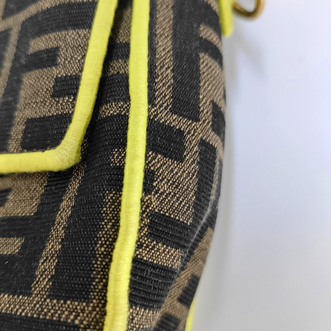 FENDI Baguette Zucca Monogram Canvas with Lime Neon trimming Crossbody Bag